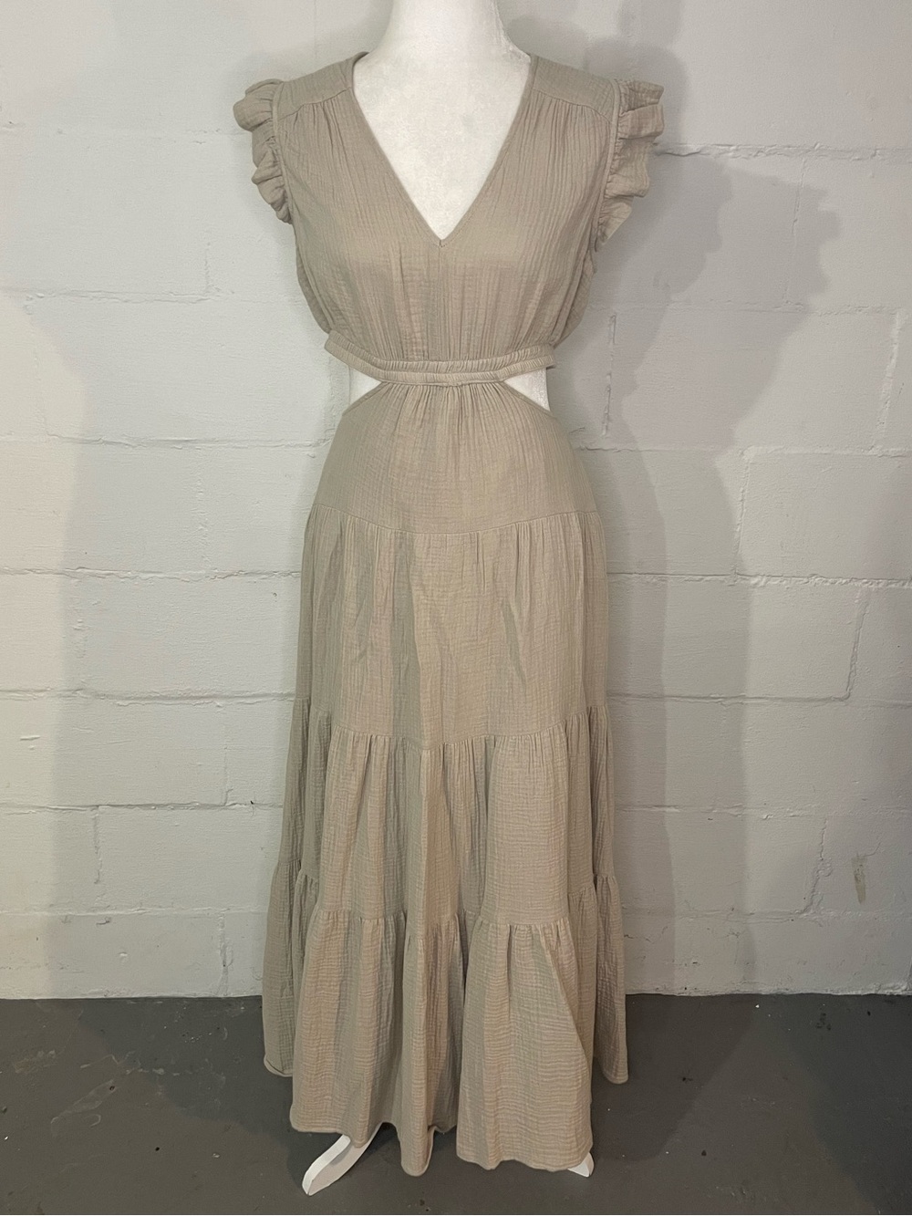 DKNY Taupe Cutout Tiered Maxi Dress